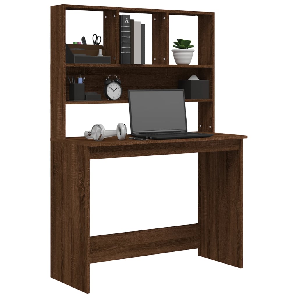 Bureau Met Schappen 102X45X148 Cm Bewerkt Hout Bruineikenkleur