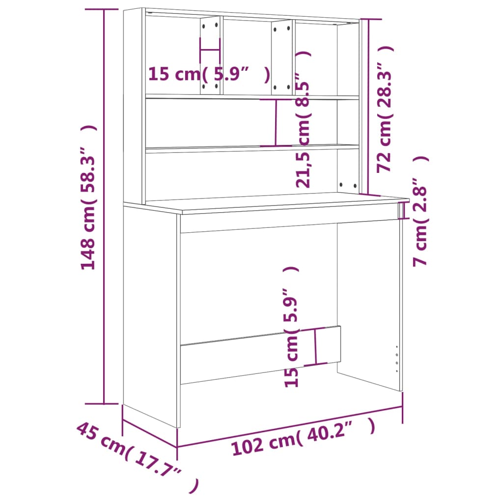 Bureau Met Schappen 102X45X148 Cm Bewerkt Hout Bruineikenkleur