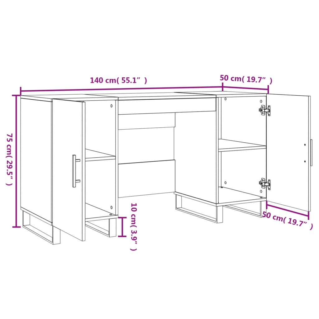 Bureau 140X50X75 Cm Bewerkt Hout Kleurig