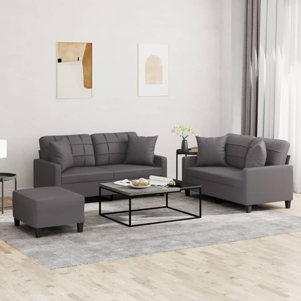 3-Delige Loungeset Met Kussens Kunstleer Kleurig