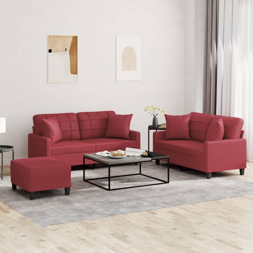3-Delige Loungeset Met Kussens Kunstleer Kleurig