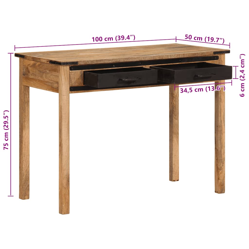 Bureau 100X50X75 Cm Massief Hout Ruw Mangohout