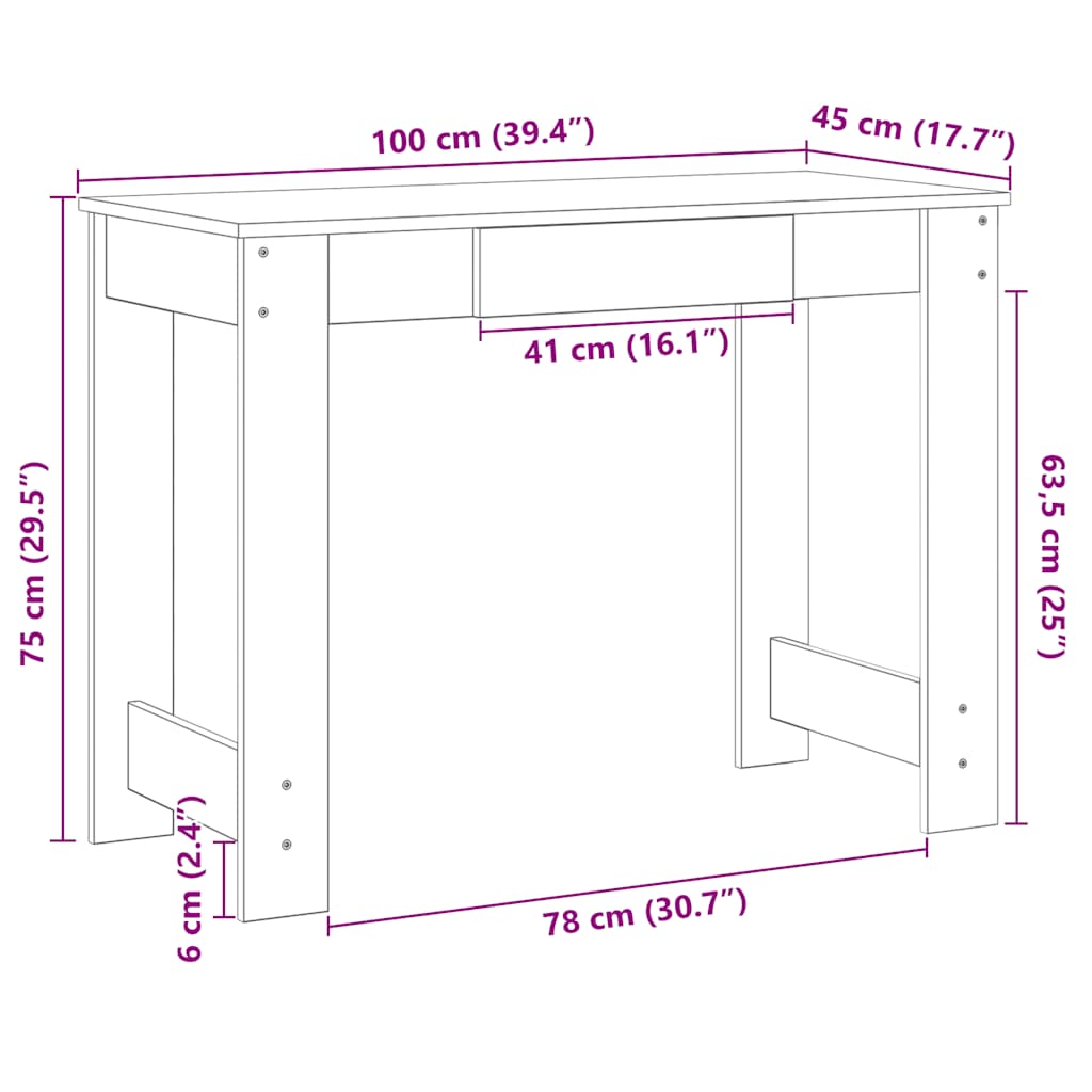 Bureau 100X45X75 Cm Bewerkt Hout