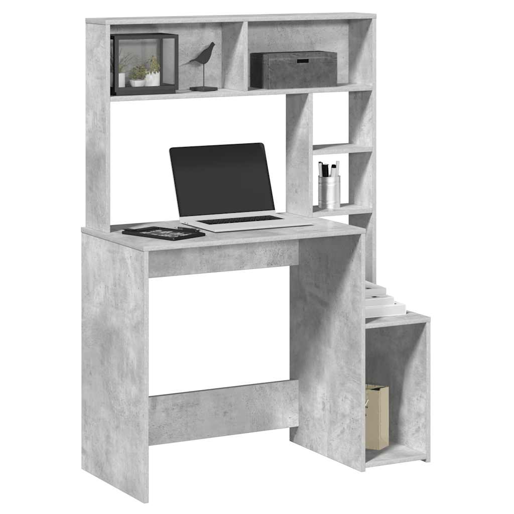 Bureau Met Schappen 100X45X140 Cm Bewerkt Hout Betongrijs