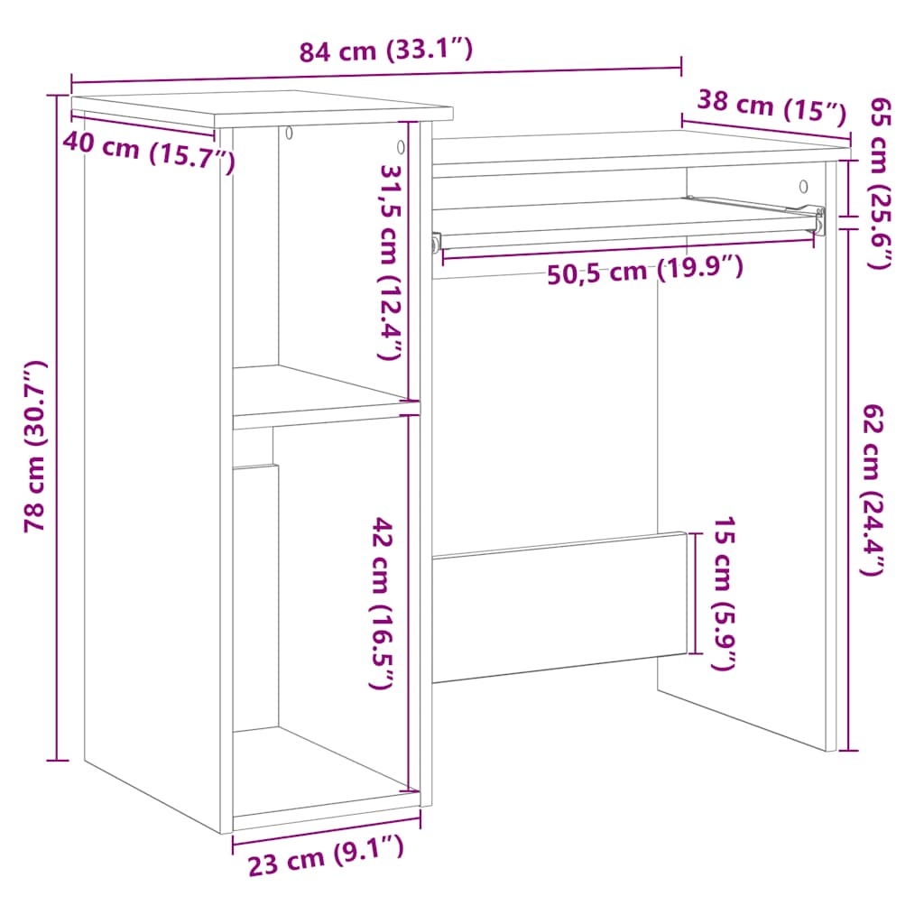Bureau Met Schappen 84X40X78 Cm Bewerkt Hout